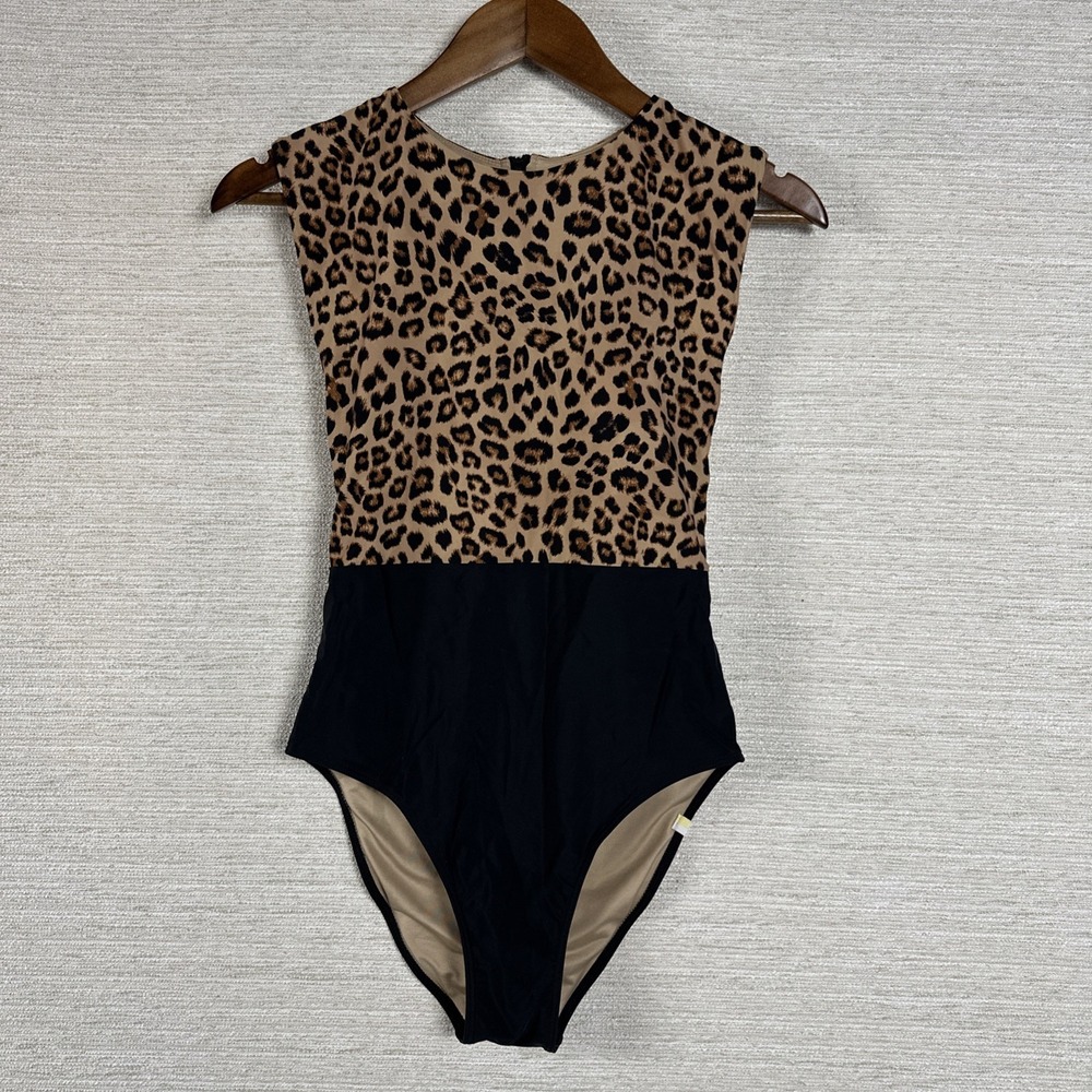 Summersalt Leopard Print One Piece Swimsuit Womens Size 4 Zip Back Tummy Control